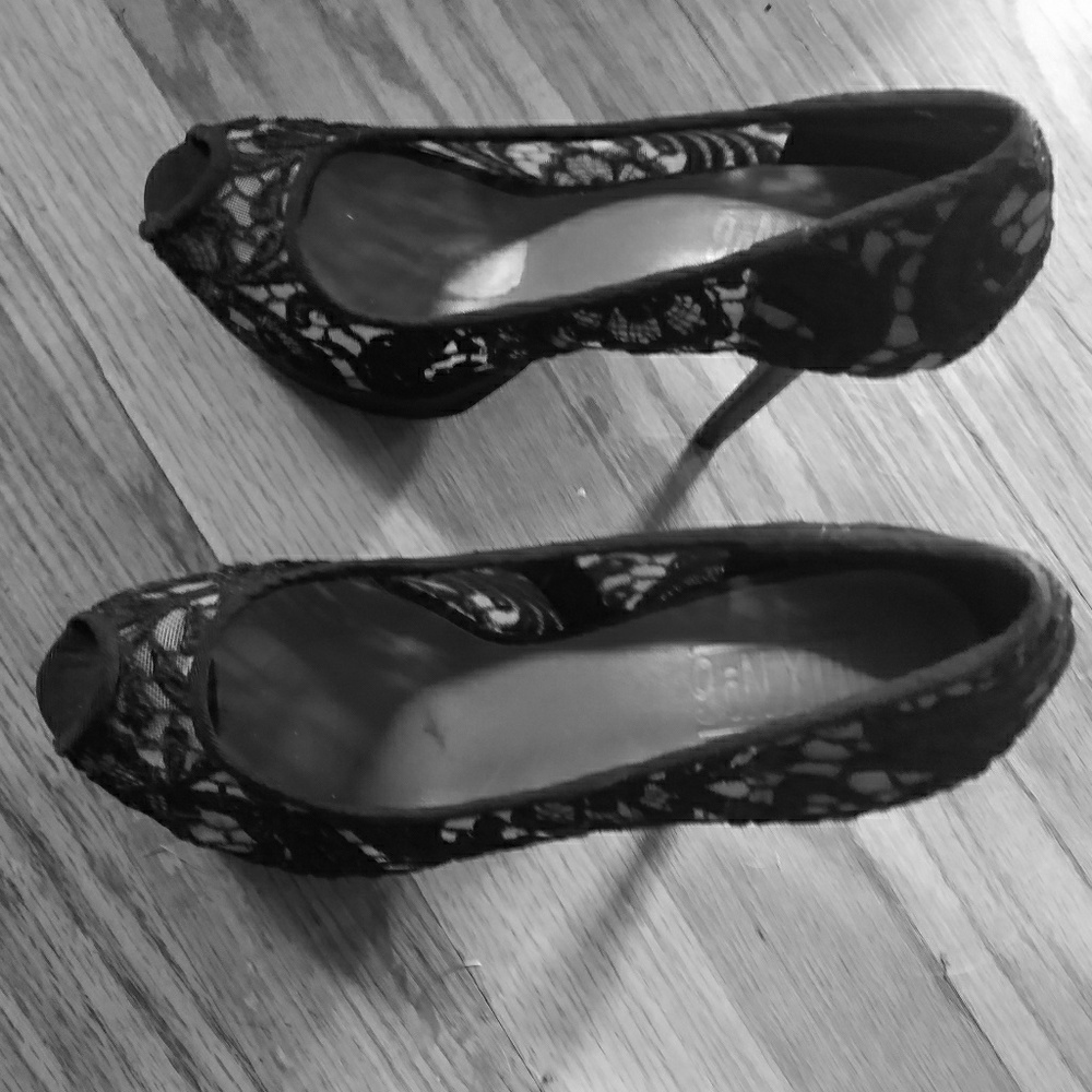 Black Lace Open Toed Heels